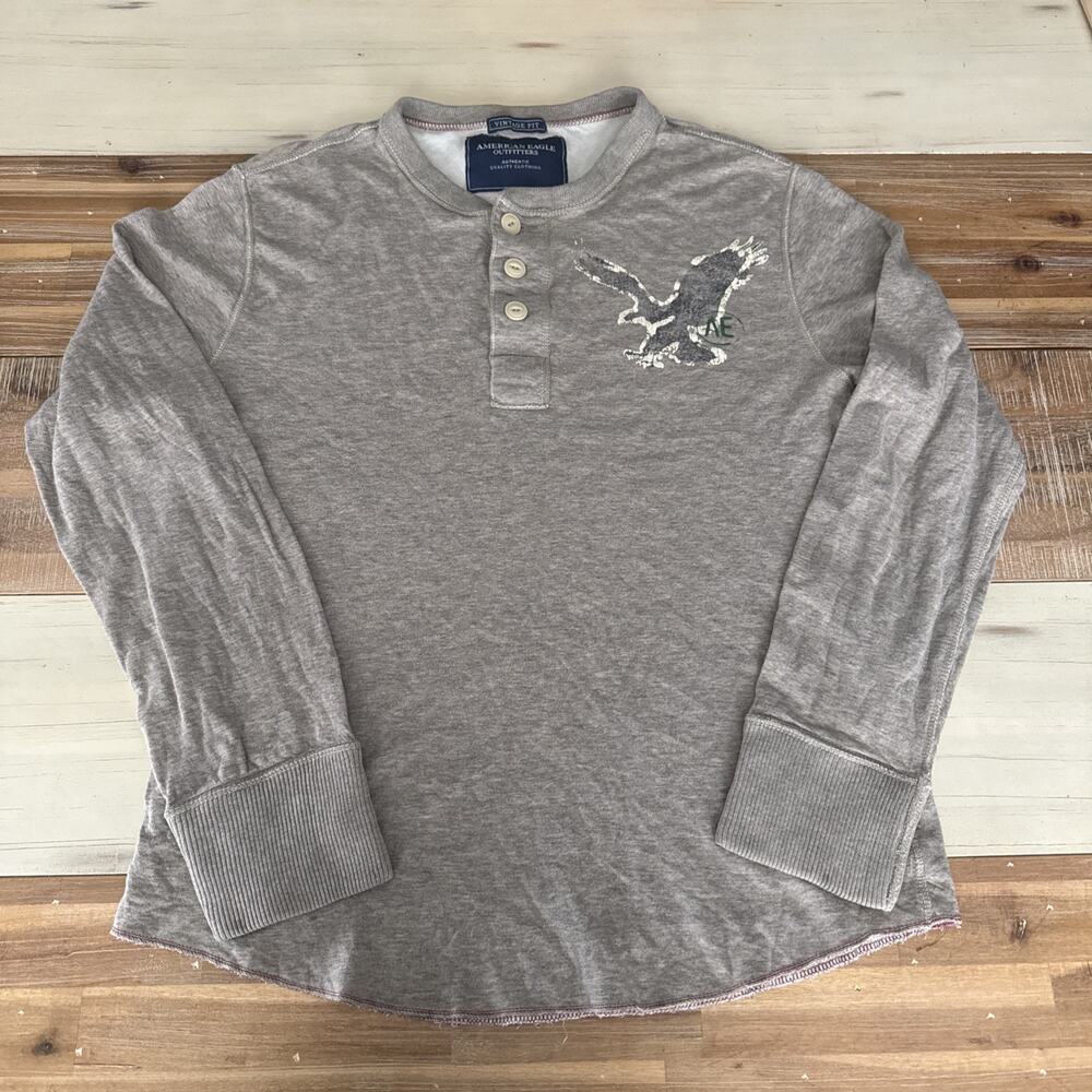 American Eagle Outfitters Henley Shirt Men’s Large Vintage Fit Heather Gray